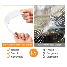 10pcs Self-adhesive Striped Mirror Tile Wall Sticker, Long Acrylic Frameless Mirror Board - Silver - View 4