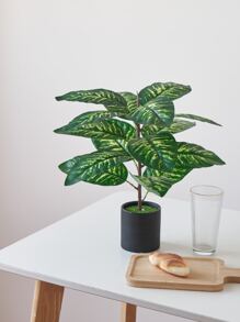 1入組人造馬蹄鐵樹葉不附帶花盆,國家風格家庭客廳和餐廳裝飾用品 - 綠色 - 查看 4