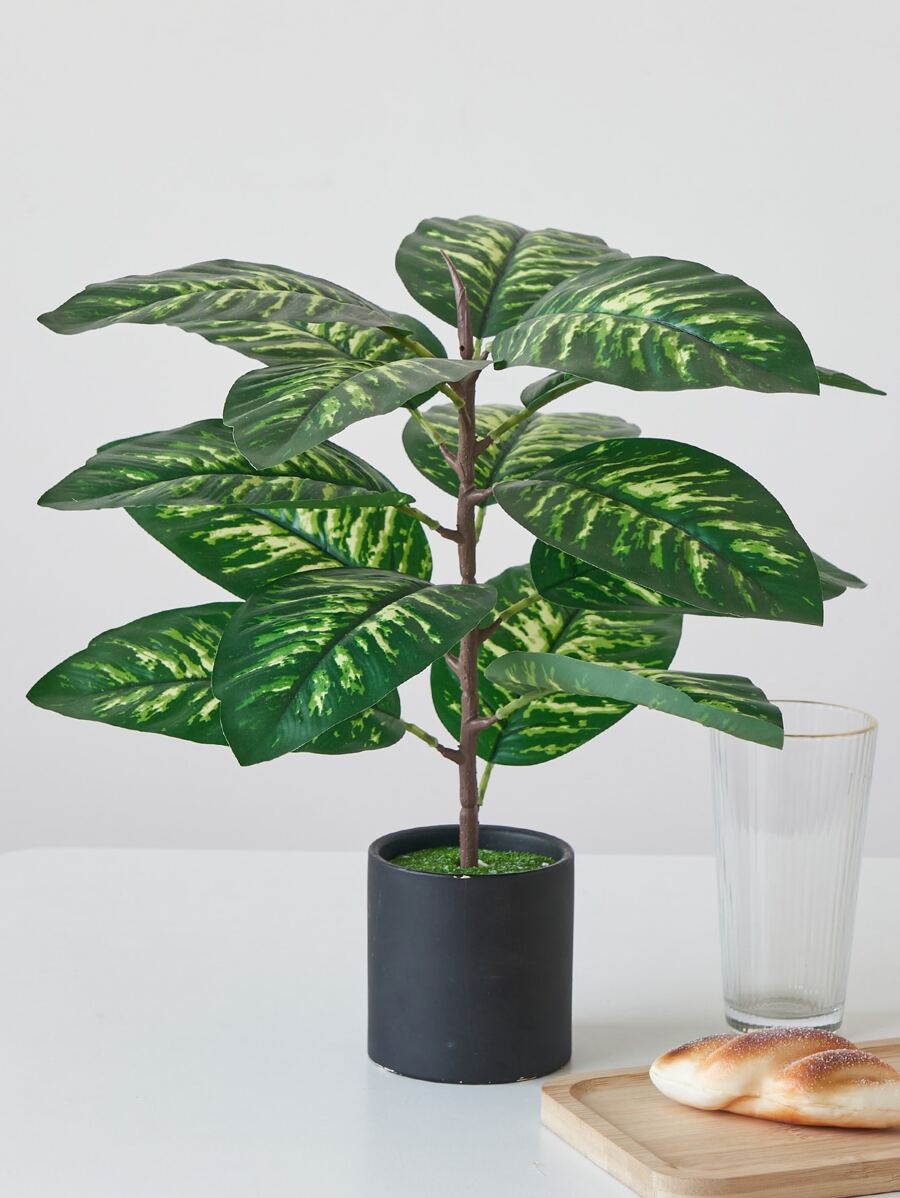 1入組人造馬蹄鐵樹葉不附帶花盆,國家風格家庭客廳和餐廳裝飾用品 - 綠色 - 查看 1