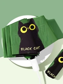 1 pieza Paraguas plegable y automático con diseño de gato y sol, adecuado para lluvia o sol, paraguas de dibujos animados portátil para estudiantes - Multicolor - Ver 3
