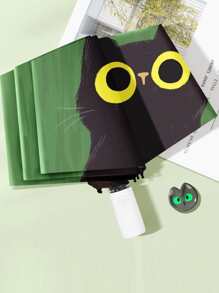 1 pieza Paraguas plegable y automático con diseño de gato y sol, adecuado para lluvia o sol, paraguas de dibujos animados portátil para estudiantes - Multicolor - Ver 2