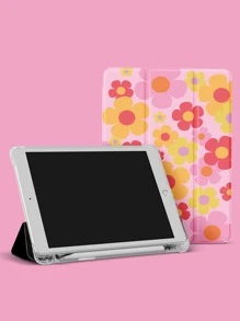 Flower Pattern Case Compatible With IPad With Pen Holder,Supports Automatic Sleep/Wake Lid - Multicolor - View 3