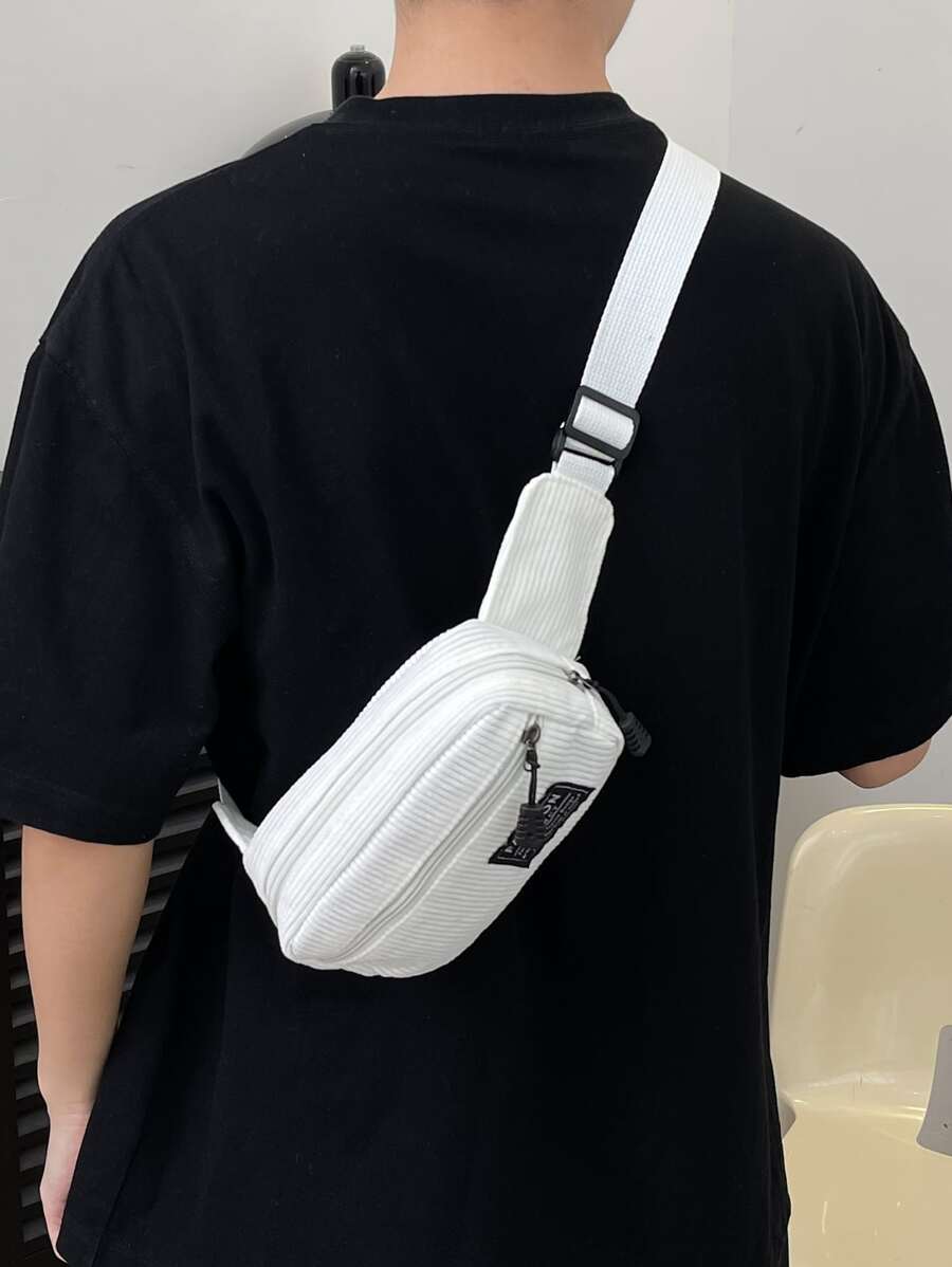 1 Peça Bolsa de Peito Masculina Pequena, de Veludo Cotelê com Cor Sólida, Estilo Esportivo Versátil e Casual, Apropriada para Faculdade, Pai, Calouro, Multifuncional para Livros, Presentes Universitários, Itens Essenciais para Viagem, Férias, Volta às Aulas, Férias de Primavera, Bolsa Branca, Bolsa de Cintura, Suprimentos Escolares, Bolsa Lateral Pequena, Itens Essenciais Masculinos, Bolsa Esportiva, Formatura - Branco - Visão 1