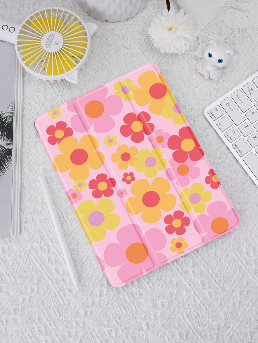 Flower Pattern Case Compatible With IPad With Pen Holder,Supports Automatic Sleep/Wake Lid - Multicolor - View 1