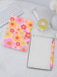 Flower Pattern Case Compatible With IPad With Pen Holder,Supports Automatic Sleep/Wake Lid - Multicolor - View 4