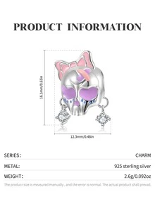 FOREVER QUEEN 1入組 925 純銀粉色蝴蝶結女骷髏頭骨吊飾珠適合手鍊項鍊 DIY 萬聖節吊飾珠寶禮物