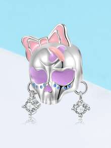 FOREVER QUEEN 1入組 925 純銀粉色蝴蝶結女骷髏頭骨吊飾珠適合手鍊項鍊 DIY 萬聖節吊飾珠寶禮物