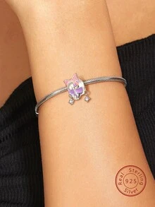 FOREVER QUEEN 1入組 925 純銀粉色蝴蝶結女骷髏頭骨吊飾珠適合手鍊項鍊 DIY 萬聖節吊飾珠寶禮物