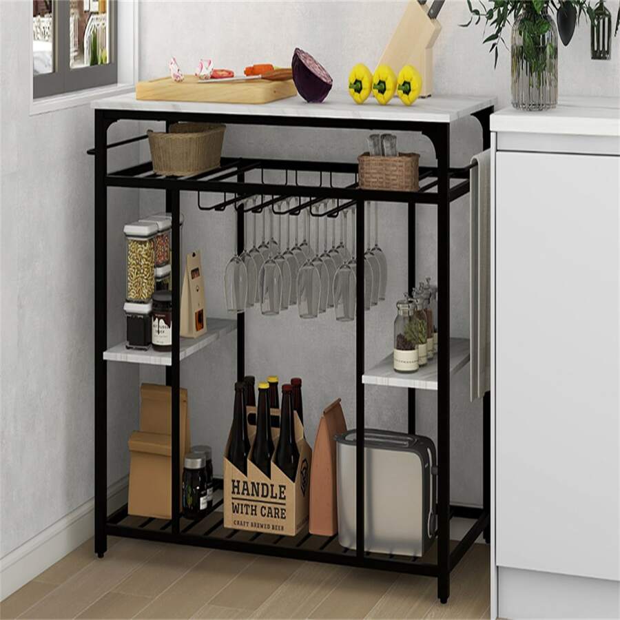 Counter Height Kitchen Dining Room Kitchen Island Prep Table with Glass ...