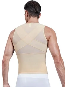 Men Zipper Vest Tummy Control Men's Breasts Boobs Compression Tank Top - Màu be - Xem 4