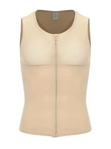 Men Zipper Vest Tummy Control Men's Breasts Boobs Compression Tank Top - Màu be - Xem 5