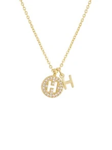 1 pieza Collar con colgante elegante zirconia cúbica minimalista 26 alfabeto , perfecto como compromiso , boda , regalo de cumpleaños para mujeres - Dorado - Ver 11