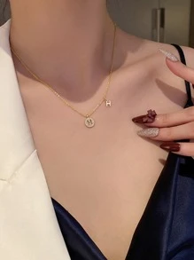 1 pieza Collar con colgante elegante zirconia cúbica minimalista 26 alfabeto , perfecto como compromiso , boda , regalo de cumpleaños para mujeres - Dorado - Ver 4
