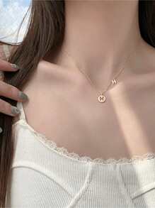 1 pieza Collar con colgante elegante zirconia cúbica minimalista 26 alfabeto , perfecto como compromiso , boda , regalo de cumpleaños para mujeres - Dorado - Ver 6