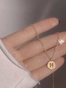 1 pieza Collar con colgante elegante zirconia cúbica minimalista 26 alfabeto , perfecto como compromiso , boda , regalo de cumpleaños para mujeres - Dorado - Ver 9