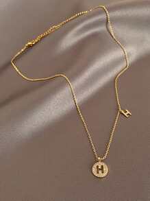 1 pieza Collar con colgante elegante zirconia cúbica minimalista 26 alfabeto , perfecto como compromiso , boda , regalo de cumpleaños para mujeres - Dorado - Ver 10