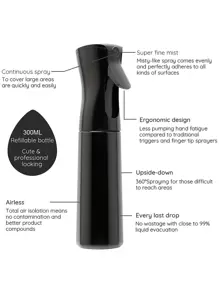 1pc 200ml/300ml Continuous Mist Hair Sprayer, Suitable For Salon And Home Use,Back To School,Travel Holiday Essentials,Hair Accessories For Women - Black - View 3