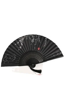 1入組黑色中式折扇,女性舞蹈扇,夏天手持風扇,復古日本傳統扇,古典中國扇 - 黑色 - 查看 8