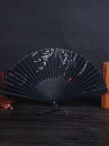 1入組黑色中式折扇,女性舞蹈扇,夏天手持風扇,復古日本傳統扇,古典中國扇 - 黑色 - 查看 5