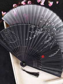 1入組黑色中式折扇,女性舞蹈扇,夏天手持風扇,復古日本傳統扇,古典中國扇 - 黑色 - 查看 4