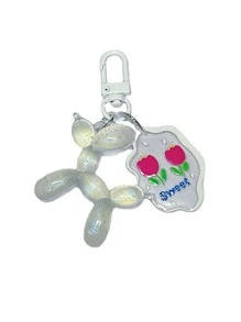 1pc Luminous Starry Sky Balloon Dog Keychain Bag Charm Key Ring - Clear - View 1