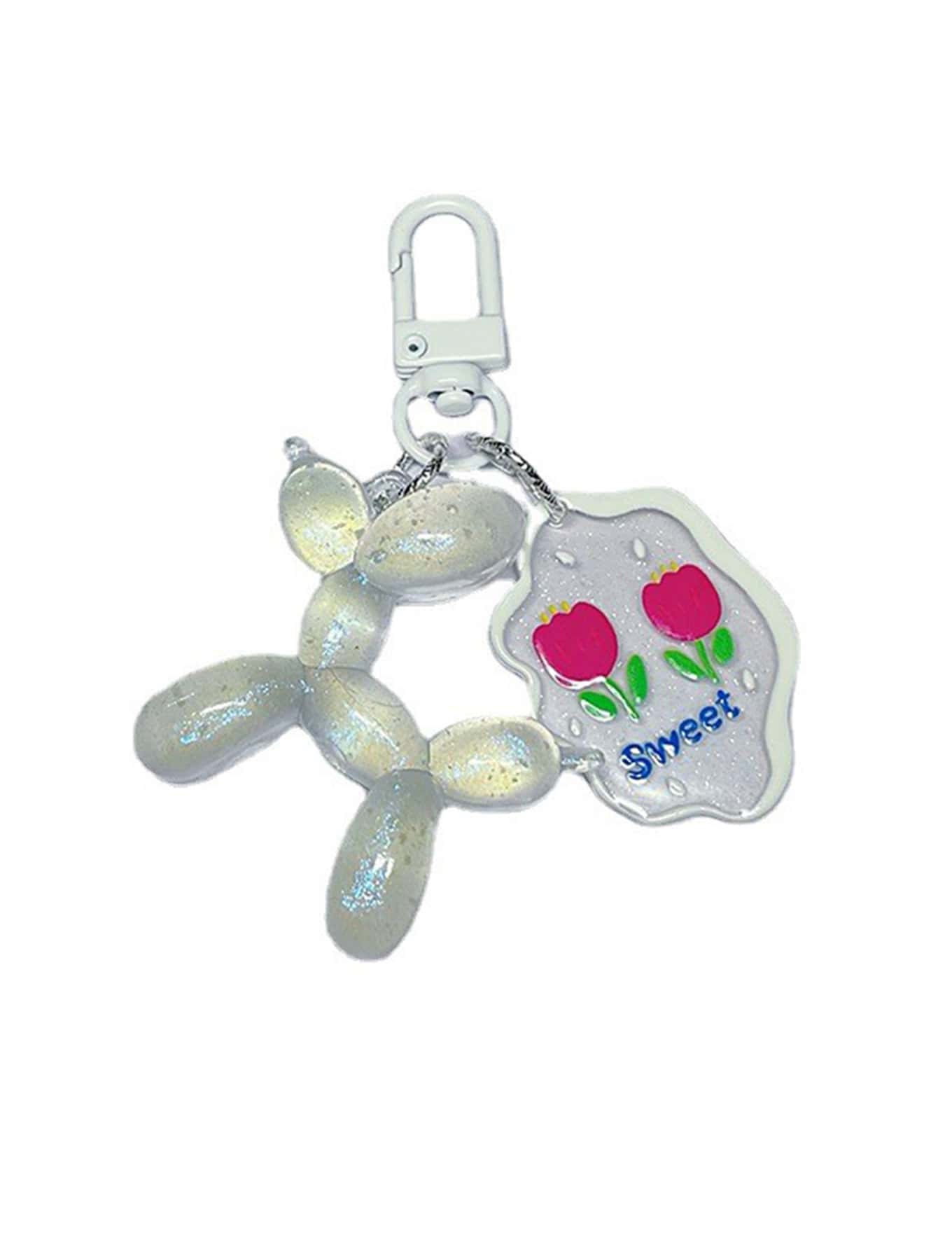 1pc Luminous Starry Sky Balloon Dog Keychain Bag Charm Key Ring - Clear - View 1