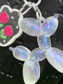 1pc Luminous Starry Sky Balloon Dog Keychain Bag Charm Key Ring - Clear - View 2