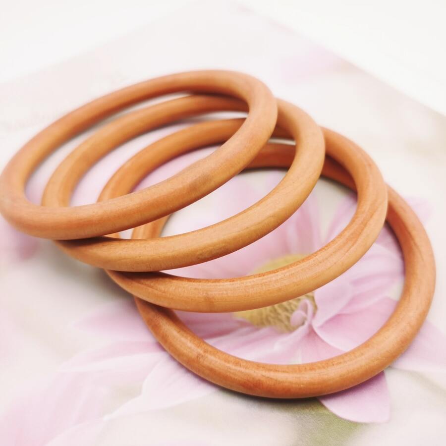 2入組時尚圓形木頭手鍊適合女士派對首飾類 - 杏色 - 查看 1