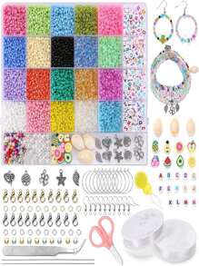 DIY米釘珠套裝,軟陶粘土珠子適用於手環,項鍊製作配件 - 彩色 - 查看 1