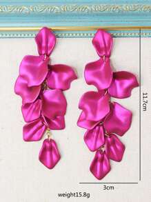 Betykuku 1pair Baroque Style Flower Petal Shaped Pendant Earrings Valentines - Hot Pink - View 6