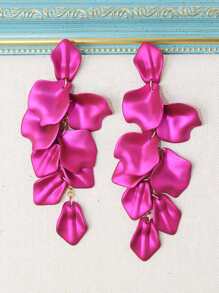 Betykuku 1pair Baroque Style Flower Petal Shaped Pendant Earrings Valentines - Hot Pink - View 3
