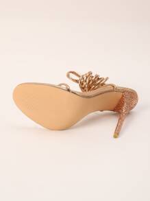 玫瑰金金屬質感條帶高跟鞋涼鞋帶腿圍裹細節 - 玫瑰金 - 查看 6