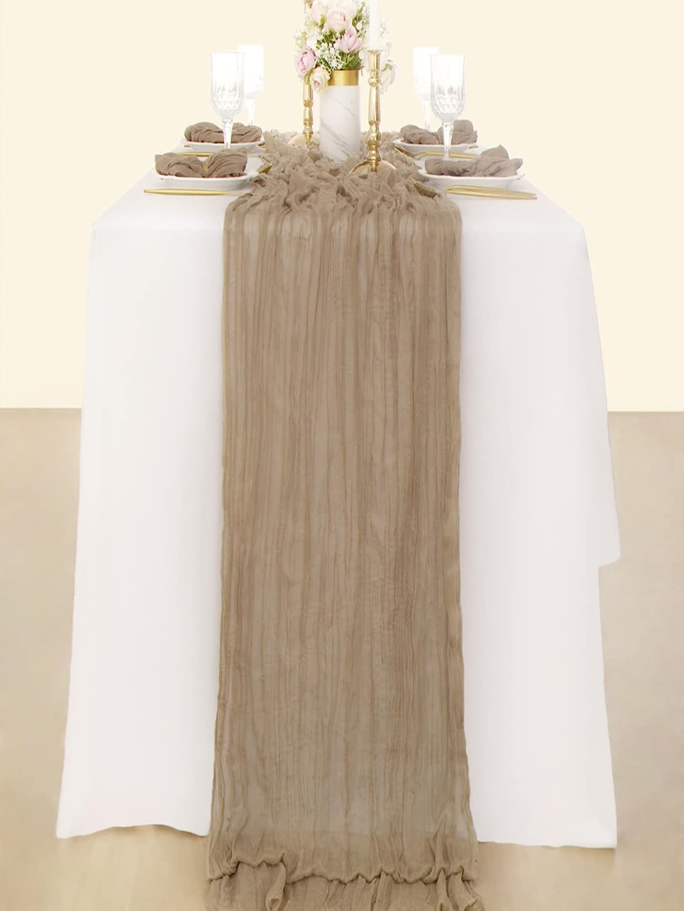 Cheesecloth Table Runner 10ft Gauze Boho Rustic Nude Cheese Cloth Table Runner For Wedding Bridal Shower Summer Decoration Best Gifts Birthday - Brown - View 1