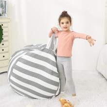 A grey stripe print bean bag cover, round cartoon big accommodation sofa plush animal storage bean bag chair cover washable zipper bean bag cover - 灰色條紋 - 查看 3