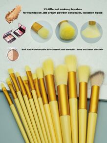 13pcs Portable Makeup Brush Set, Blush & Eyeshadow Brush Kit, Comprehensive Beauty Tools,Brush Set,Makeup Brush Kit,Make Up Brush Set,Make Up Set Complete,Makeup Brush Set,Complete Makeup Kit,Brush Kit,Brushes Makeup Set,Makeup Gift Set,Set - Yellow - View 3