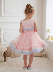 Kids Dresses Young Girl Princess Dress Piano Performance Party Wear Curved Hem Tutu Cute Flower Girl Dress Costume - Pink - View 5