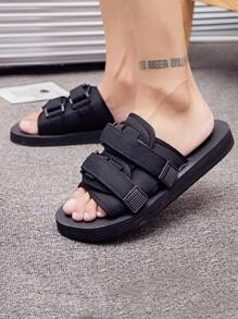 男士可調式 Eva 海灘人字拖,戶外休閒夏季涼鞋,時尚黑色涼鞋,搭配彈性涼鞋,男士人字拖,情侶沙灘拖鞋 - 黑色 - 查看 2