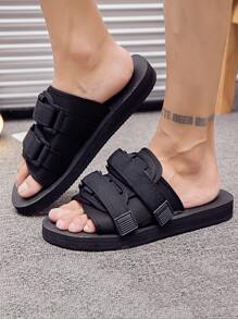 男士可調式 Eva 海灘人字拖,戶外休閒夏季涼鞋,時尚黑色涼鞋,搭配彈性涼鞋,男士人字拖,情侶沙灘拖鞋 - 黑色 - 查看 3