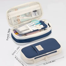 1pc Expandable Pencil Case With Compartments, Large Capacity Pencil Cases Pencil Bag Pouch, Portable Pencil Case Large School Stationery Organizer, Makeup Cosmetic Bag - Navy Blue - View 1