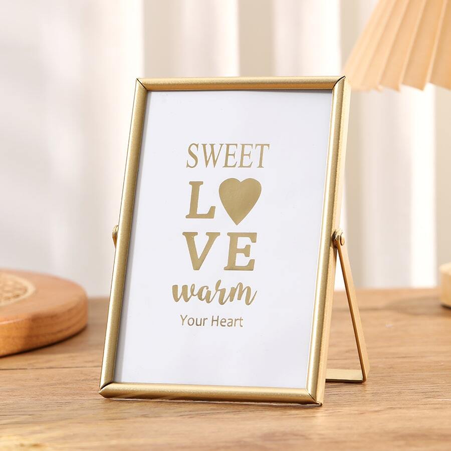 1pc Gold-colored Metal Glass Picture Frame