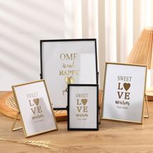 1pc Gold-colored Metal Glass Picture Frame