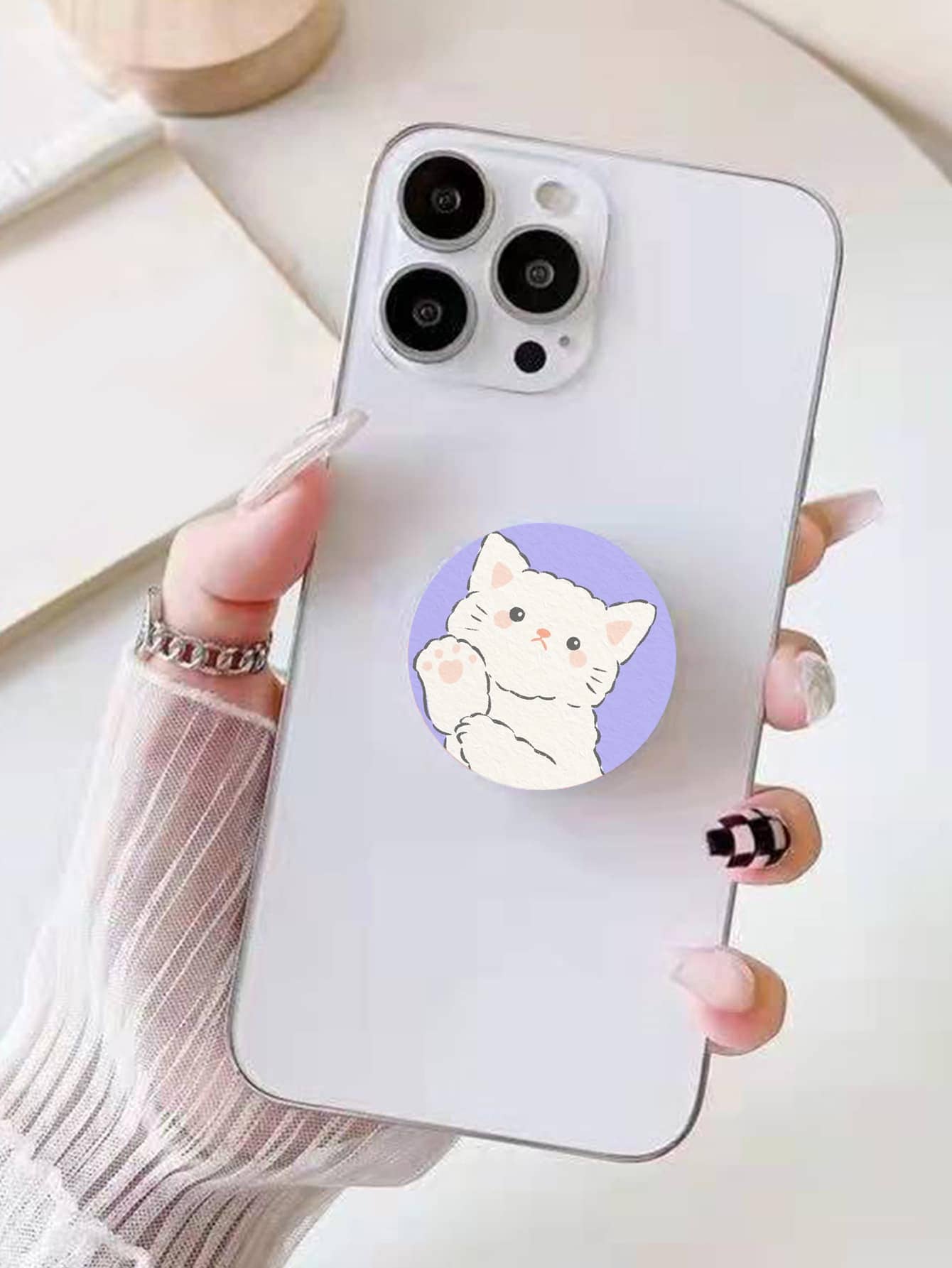 Cartoon Cat Print Phone Grip Holder - Multicolor - View 1