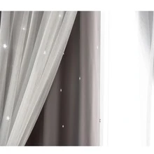1pc Modern Style Grey Polyester Fiber High Shading Effects Double Layer Star Curtain Suitable For Bedroom, Living Room, Study, And Balcony - Grey - View 4
