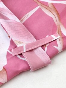 日式風長款和服罩衫附腰帶休閒服穿戴洋裝 - 粉色 - 查看 4