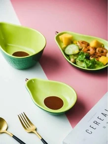 1 pieza Conjunto de vajilla cerámica, tazón con forma de aguacate lindo para ensalada de frutas y desayuno, útiles escolares, regalo de Navidad - Verde militar - Ver 4