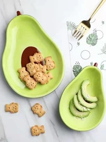 1 pieza Conjunto de vajilla cerámica, tazón con forma de aguacate lindo para ensalada de frutas y desayuno, útiles escolares, regalo de Navidad - Verde militar - Ver 11