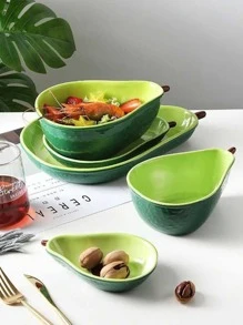 1 pieza Conjunto de vajilla cerámica, tazón con forma de aguacate lindo para ensalada de frutas y desayuno, útiles escolares, regalo de Navidad - Verde militar - Ver 3