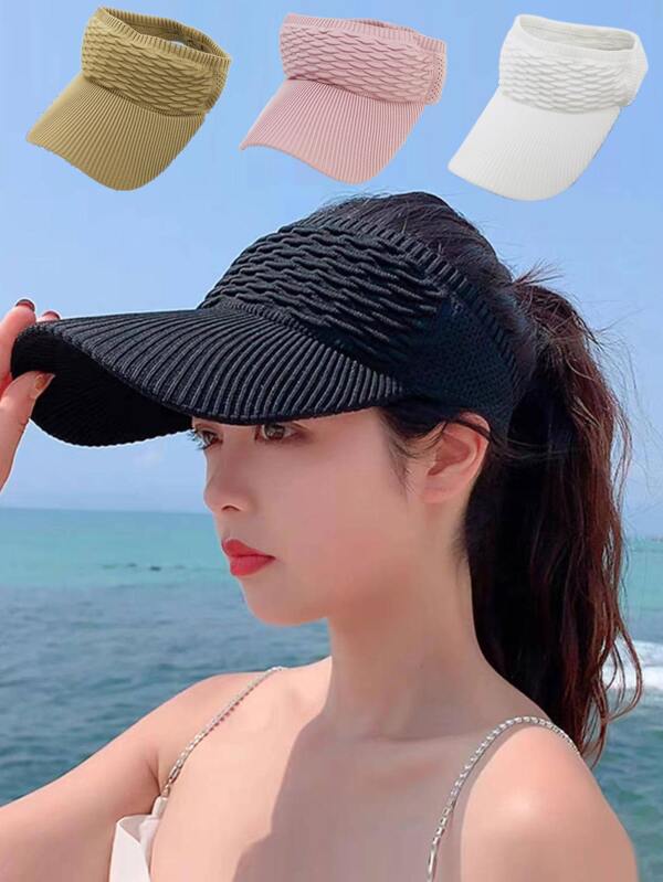 1pc Solid Boho Visor Hat For Vacation Ripple Pattern