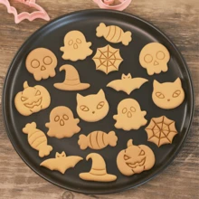 8入組萬聖節餅乾模型切割刀套裝,迷你餅乾切片機,有圖案的蒸熟小圓麵包模具,軟糖烘焙工具 - 粉色 - 查看 2