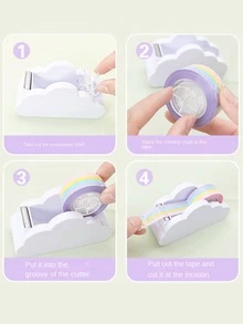 1入組彩虹雲朵造型織帶切片機分配器,可愛桌子膠帶台,剪貼簿工具